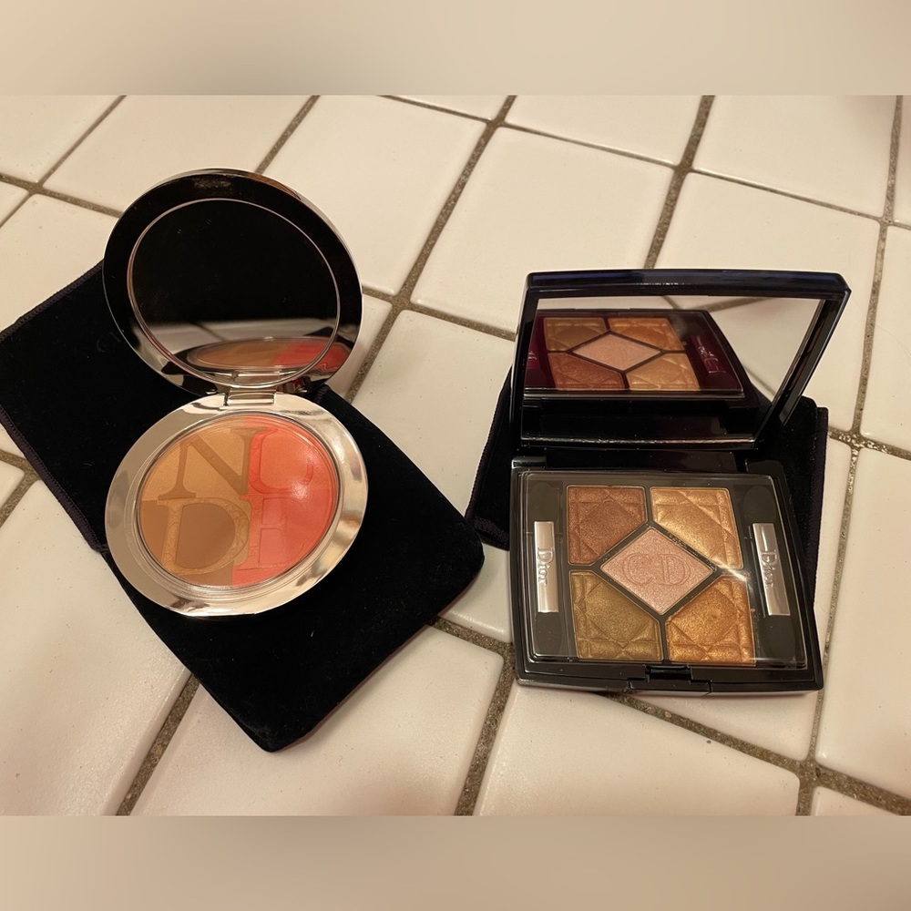 Dior silver quilted blush compact + 5 color Eyeshadow Palette. New, Never used